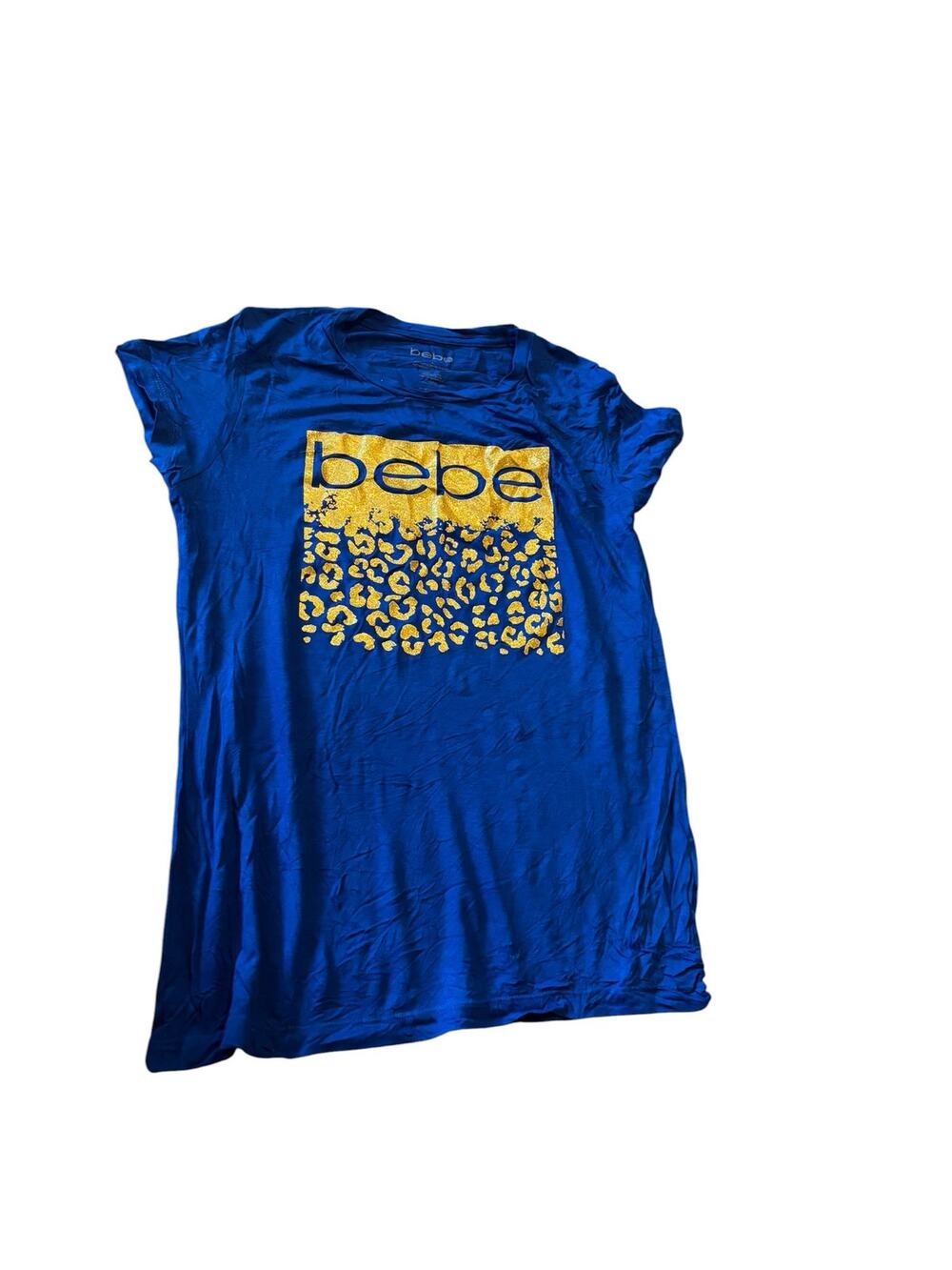 bebe Royal Blue T-Shirt Gold Graphic Size L